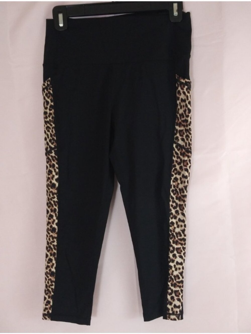 Zyia Active Black Leopard Print Cropped Pocket Stretch Leggings Girls Size 12